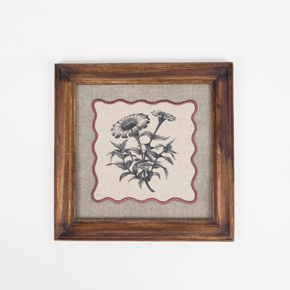 BOTANICAL wall art, Daisy motif with wooden frame, 12X12 inches