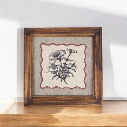 Daisy Botanical Wall Art – Framed Gift | Embroidered Linen, 12×12 inches