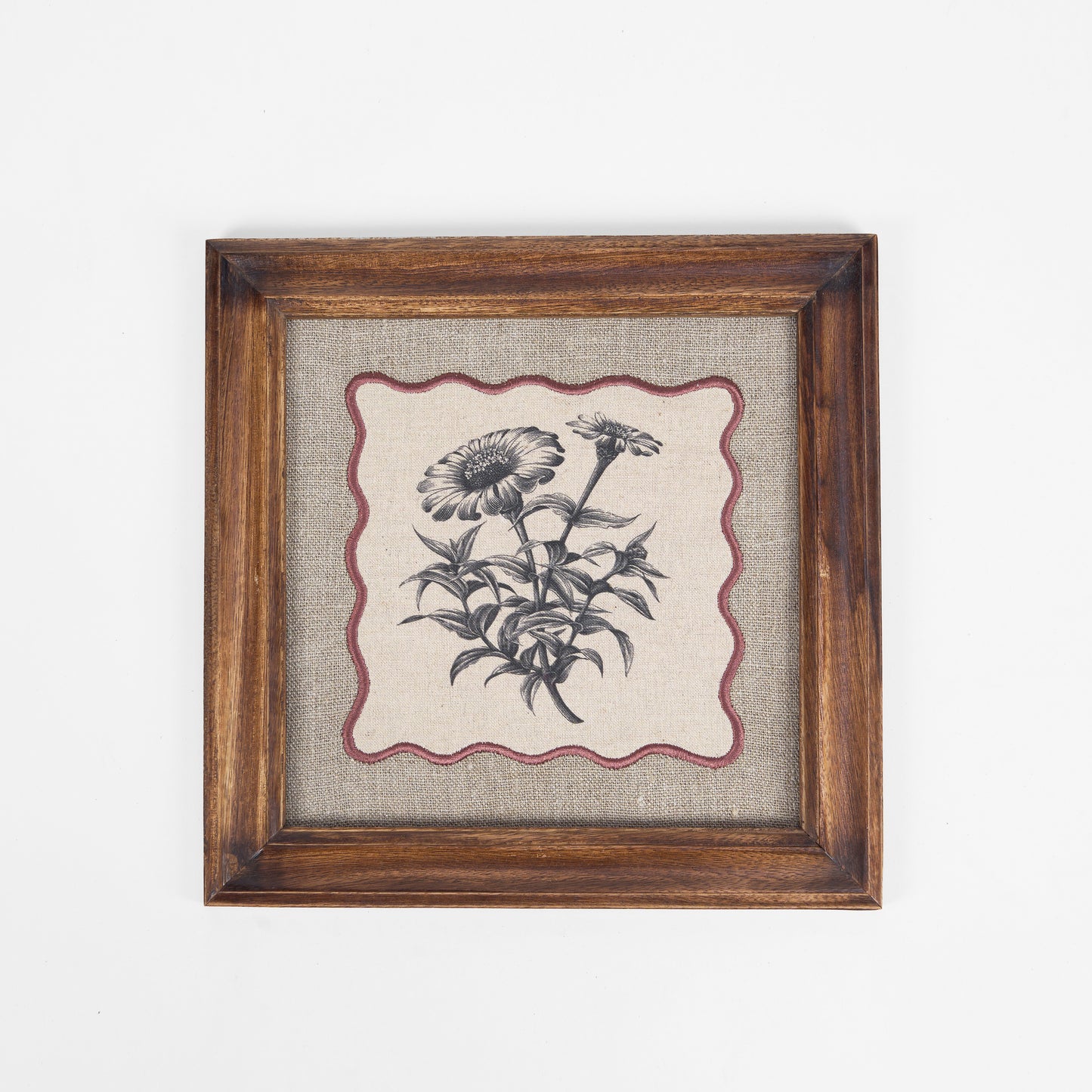 Daisy Botanical Wall Art – Framed Gift | Embroidered Linen, 12×12 inches