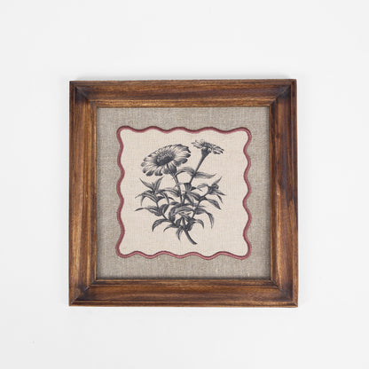 Daisy Botanical Wall Art – Framed Gift | Embroidered Linen, 12×12 inches