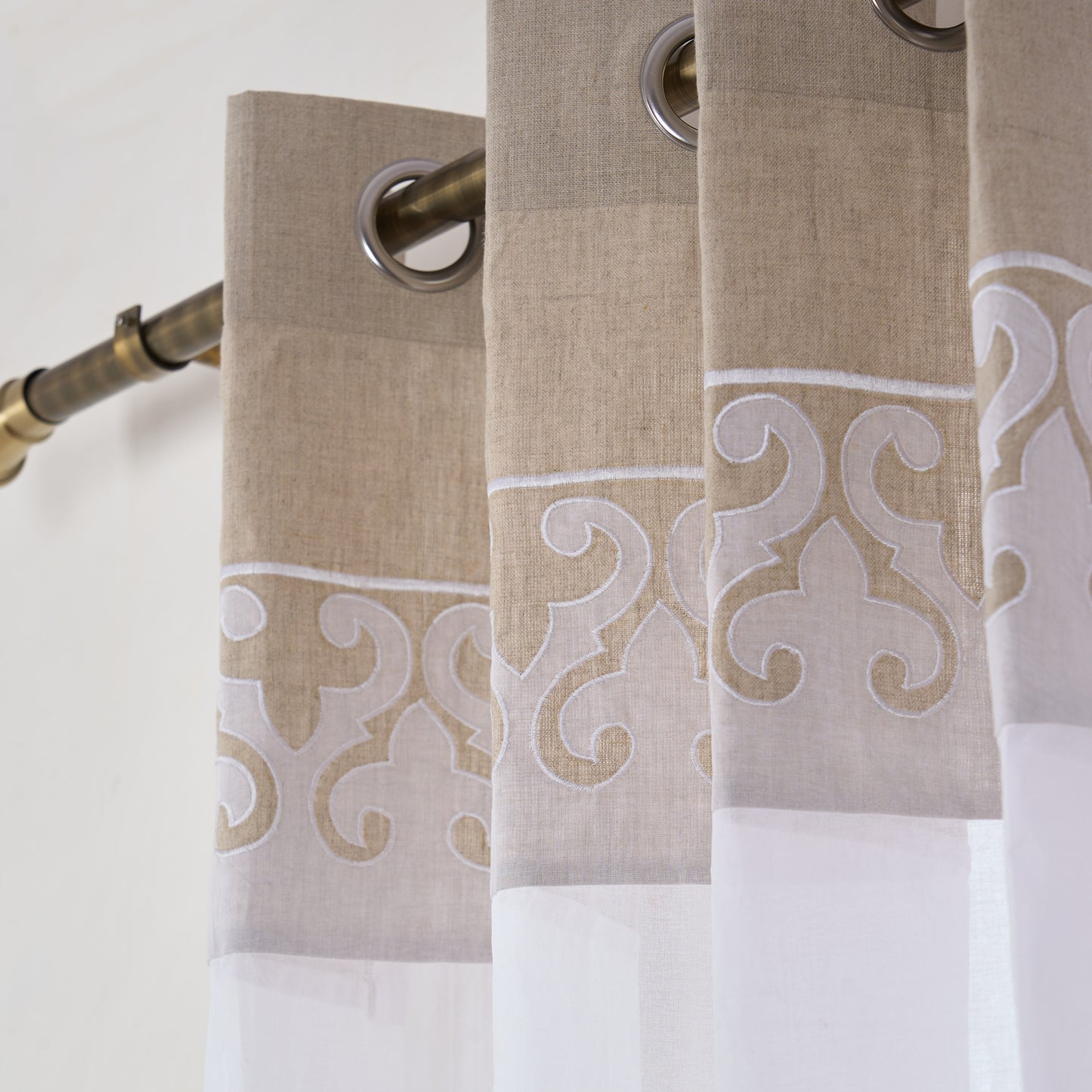 LINEN & ORGANDY curtain with suzani applique border - sizes available