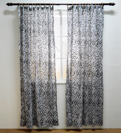 Shibori – cotton sheer curtain panel – Grey shibori chevron print