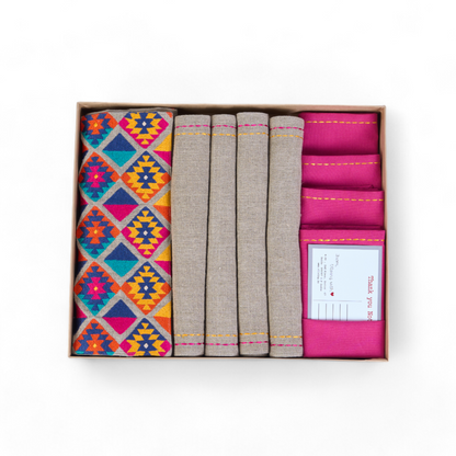 TABLE LINEN GIFT PACK - FOLK Kilim collection in pure Linen fabric - 3 colour option available