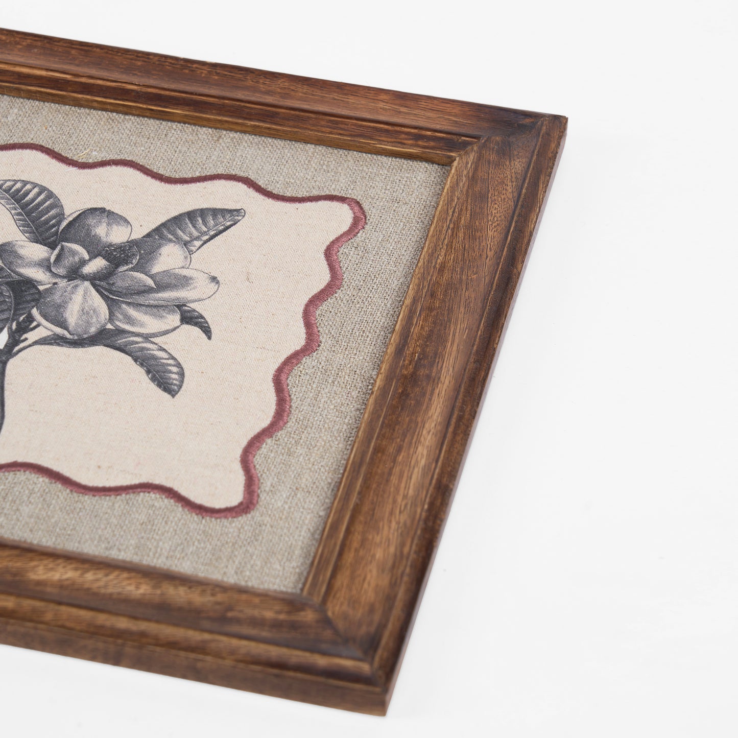 Frangipani Botanical Wall Art – Framed Gift | Embroidered Linen, 12×12 inches