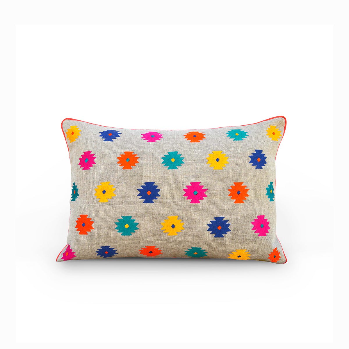 Folk - Colourful bohemian linen pillow cover, embroidered with kilim, peruvian patterns