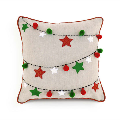 Christmas linen pillow cover, ornaments, garland, Indian brocade