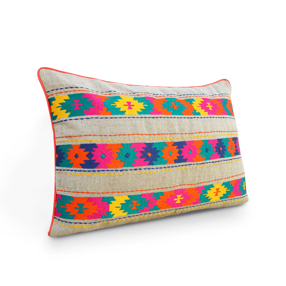 Colorful bohemian style linen pillow cover, embroidered moroccan pillow case, tribal indian cushion cover, peruvian, aztec pillow, ethnic