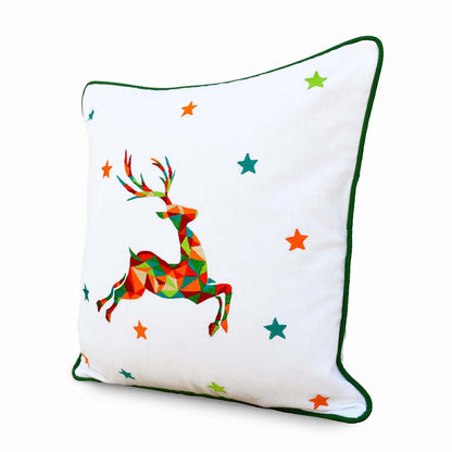 Christmas pillow cover, reindeer, geometrical, embroidered cushion cover