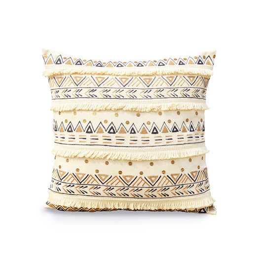 Handira - Cream cotton embroidered cushion cover 16X16 inches