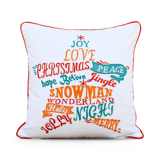 Christmas Star Word Art Embroidered Cushion Cover – Multicolour, 16"x16" - Vliving