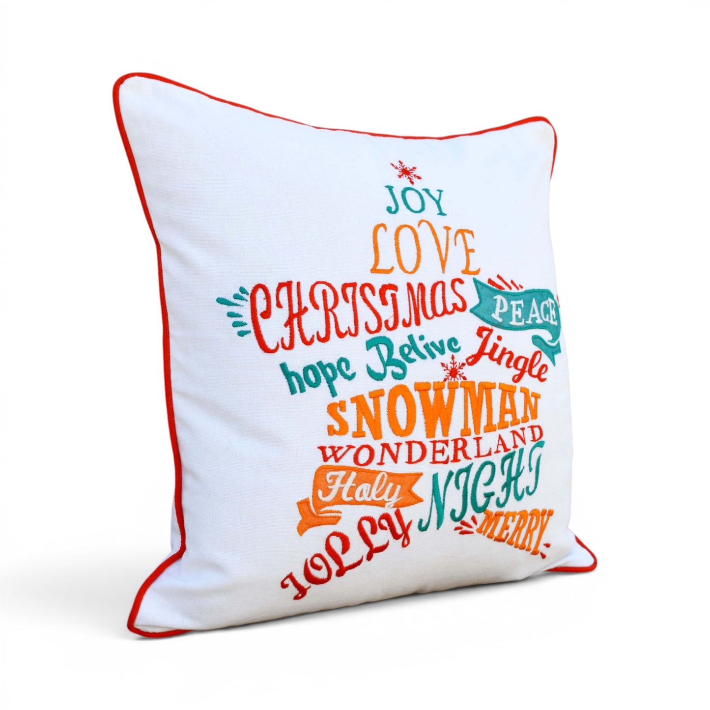 Christmas Star Word Art Embroidered Cushion Cover – Multicolour, 16"x16" - Vliving