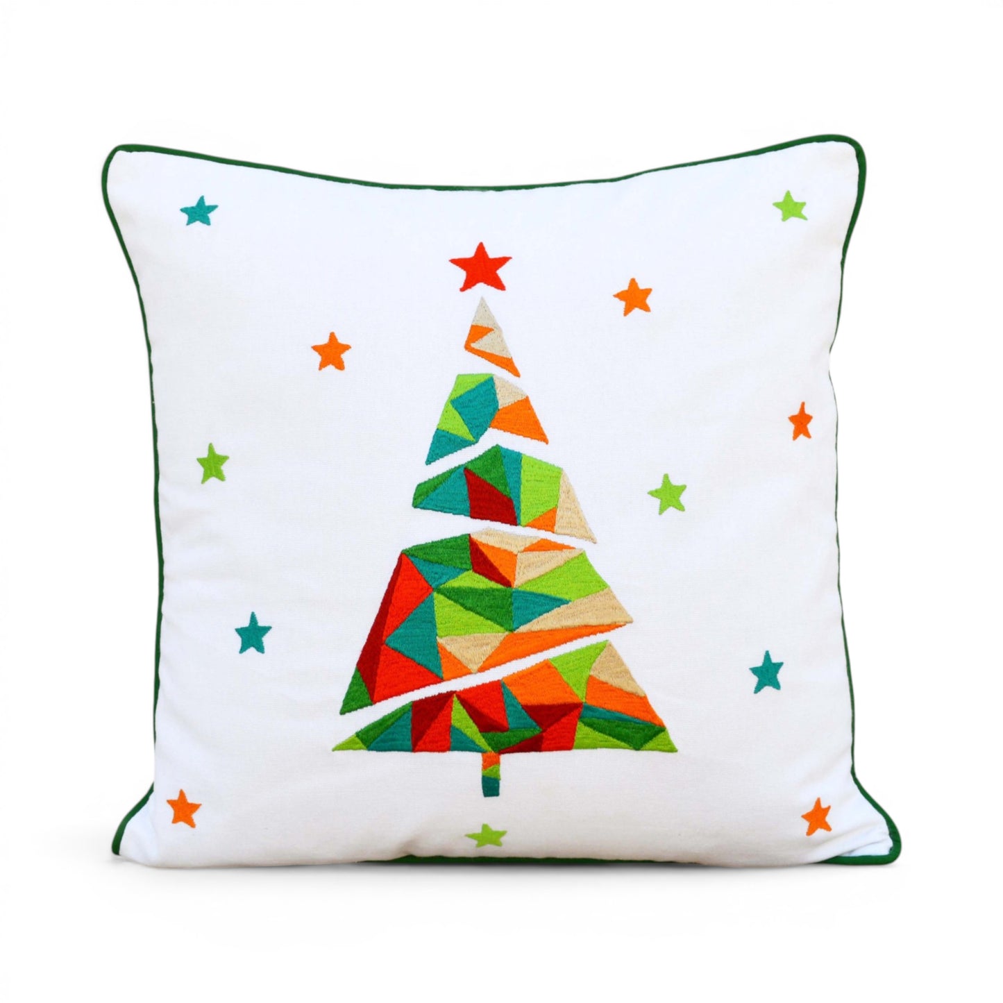 Christmas Tree Geometric Embroidered Cushion Cover – Multicolour, 16"x16" - Vliving