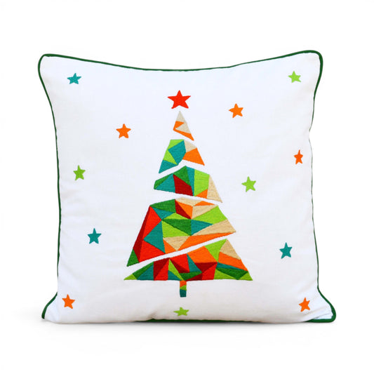 Christmas Tree Geometric Embroidered Cushion Cover – Multicolour, 16"x16" - Vliving