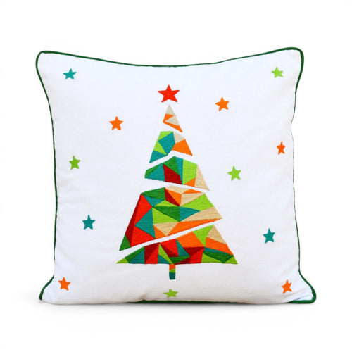 Christmas Tree Geometric Embroidered Cushion Cover – Multicolour, 16