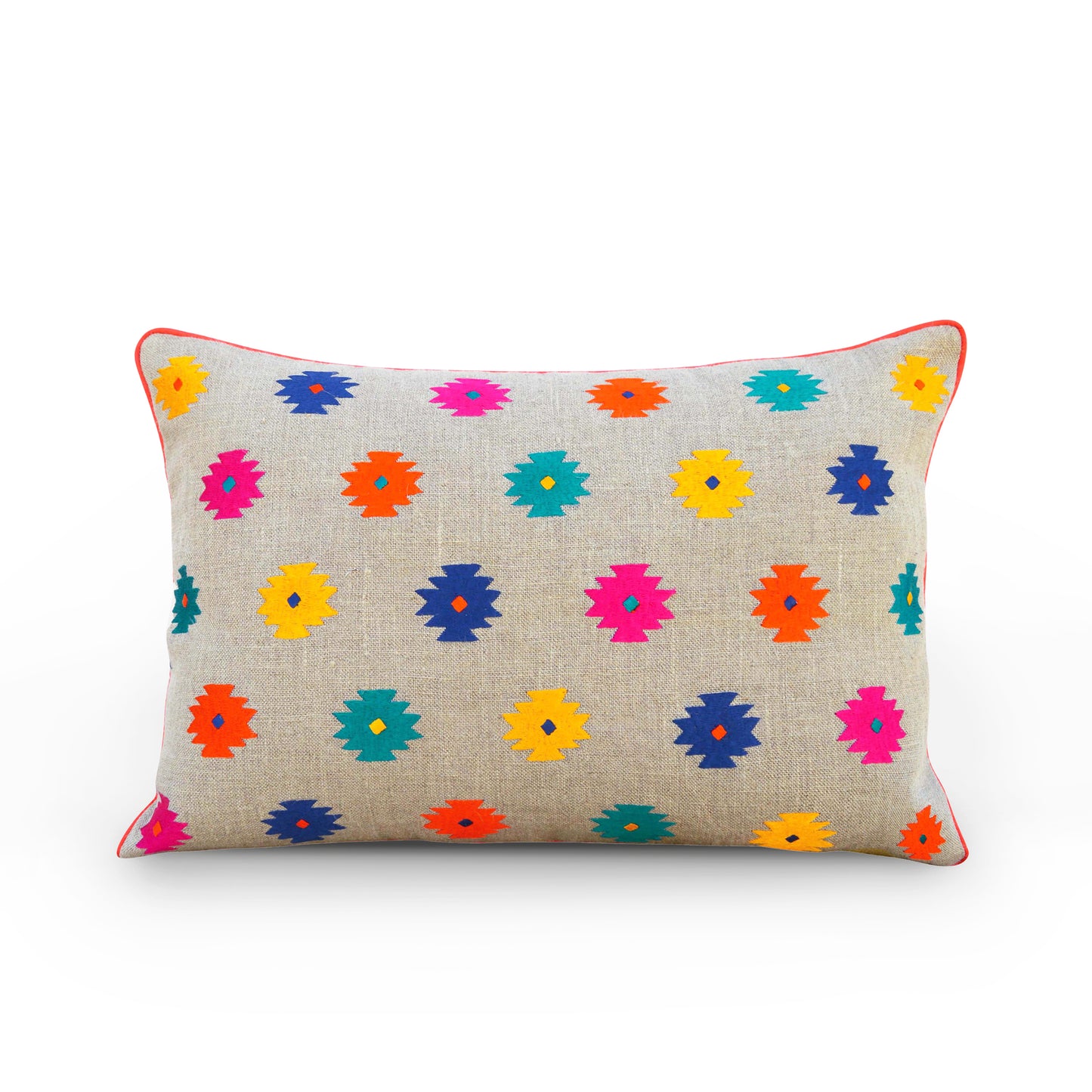 Folk - Colourful bohemian linen pillow cover, embroidered with kilim, Booti patterns