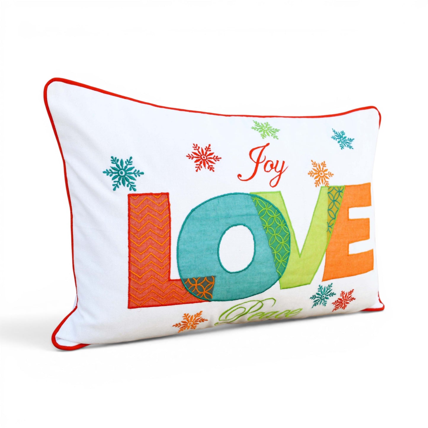 Christmas Love Joy Peace Appliqué Embroidered Lumbar Cushion Cover – 14"x21" - Vliving
