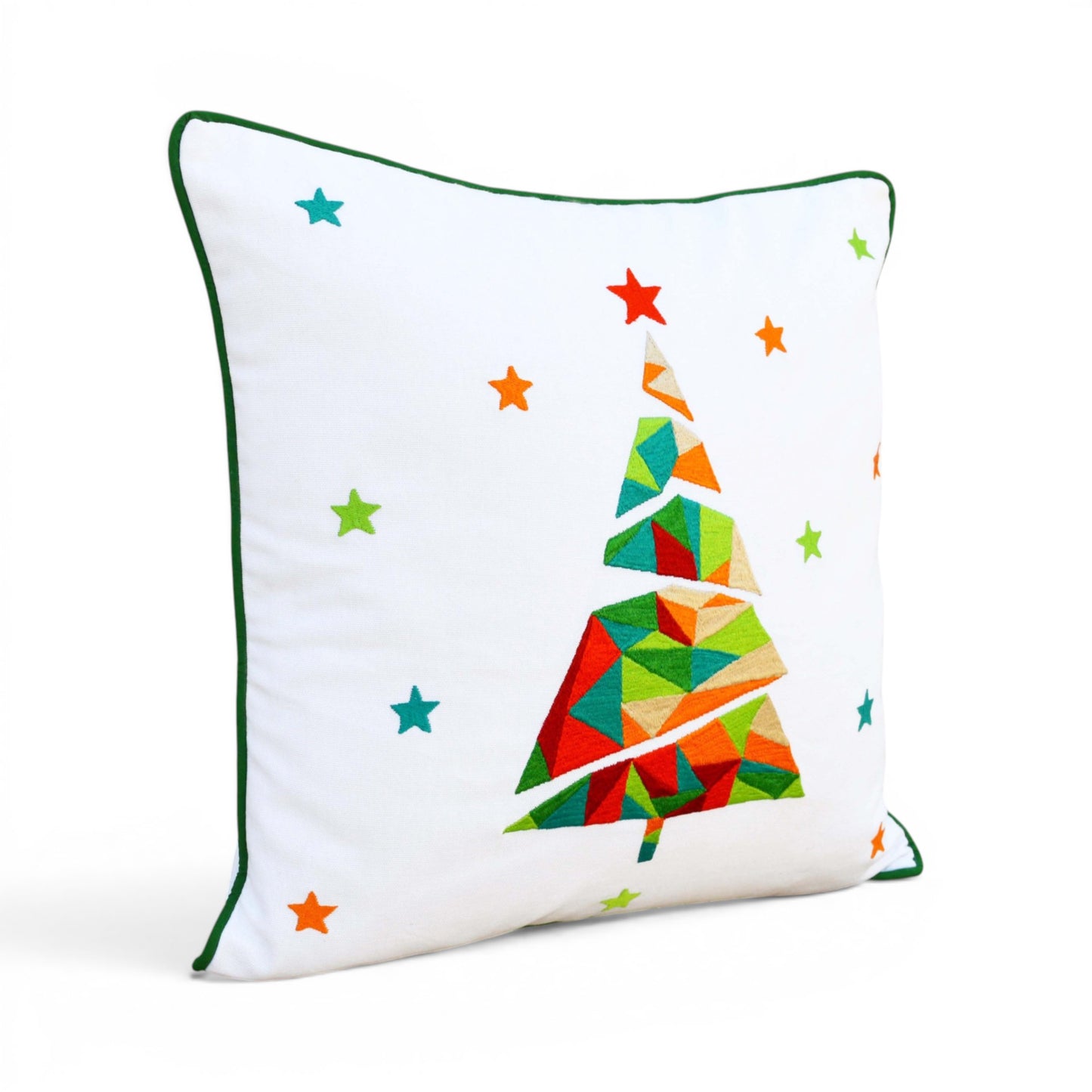 Christmas Tree Geometric Embroidered Cushion Cover – Multicolour, 16"x16" - Vliving