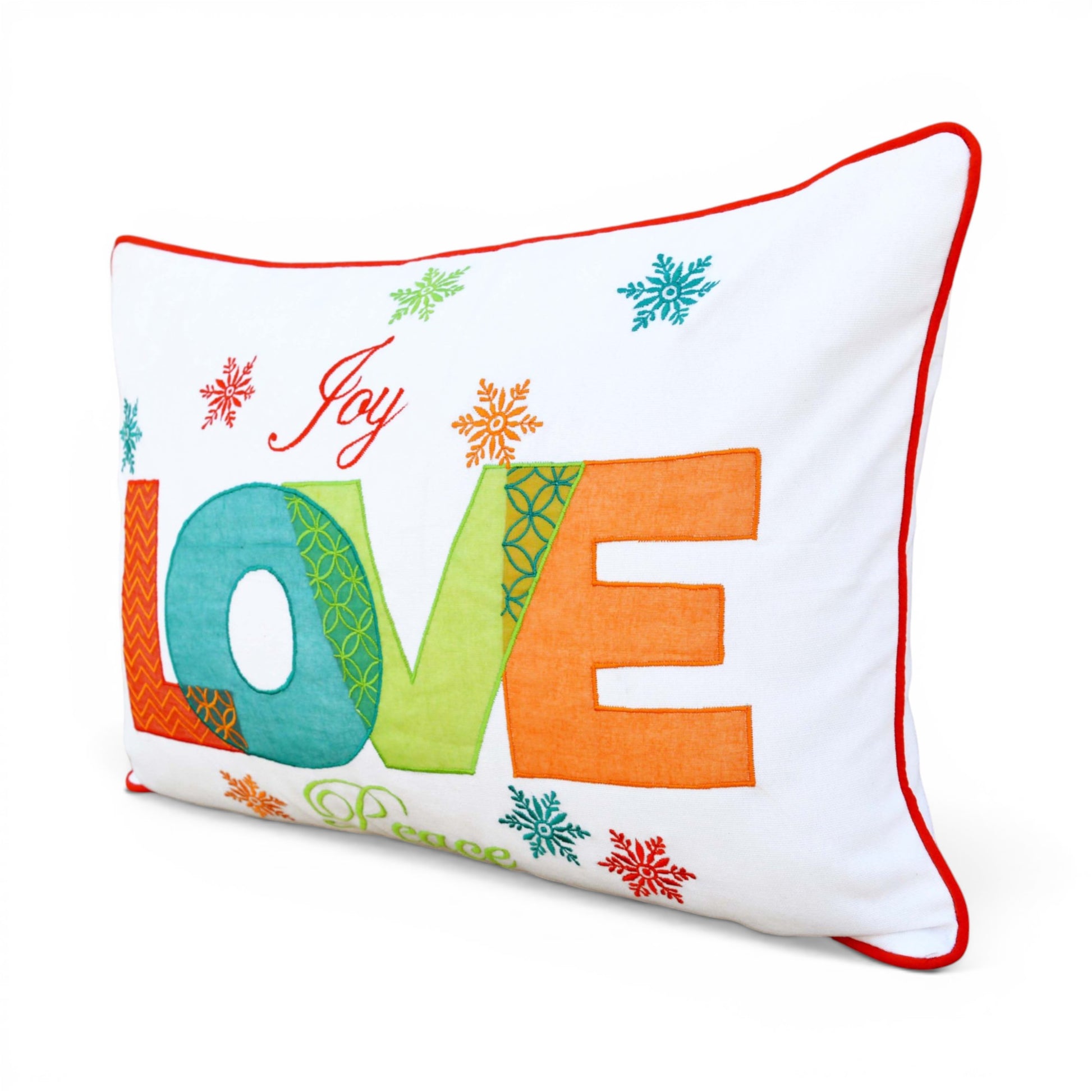 Christmas Love Joy Peace Appliqué Embroidered Lumbar Cushion Cover – 14"x21" - Vliving