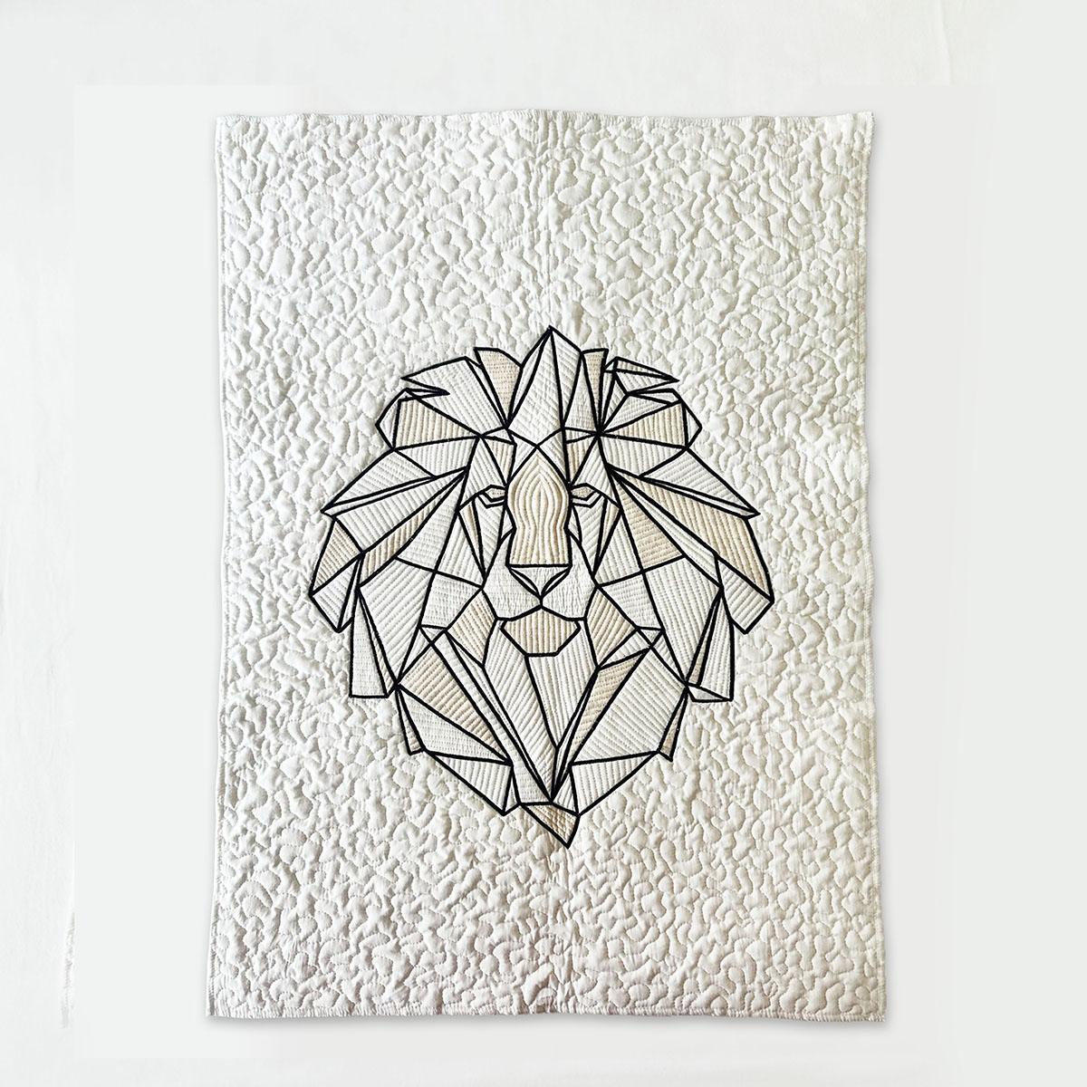 Quilted Textile WALL ART, Lion geometrical pattern, Neutral colours, 18X30 inches
