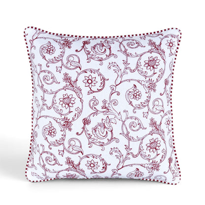 Red & White Victorian Swirl Print Cotton Cushion Cover | Welted | Zip Closure | 100% Cotton