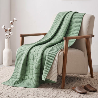 Sage Green Machine Quilted Cotton Throw Blanket | 50×60 Inches