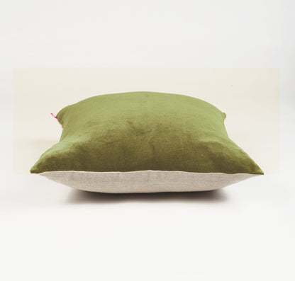 Green Velvet and Linen Reversible Cushion cover, sizes available - Vliving
