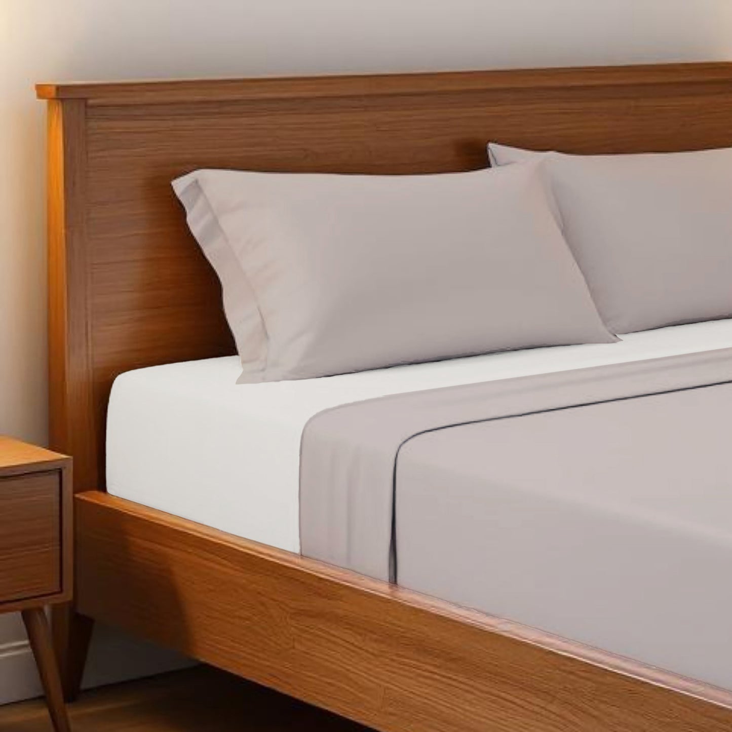CONCRETE GREY 300TC flat sheet set, premium pure cotton satin - Vliving