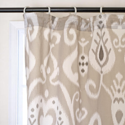 Ikat - Sheer cotton ikat print curtain panel in grey colour.