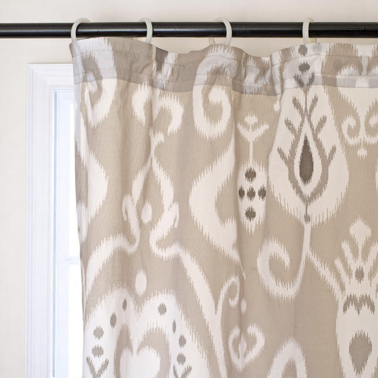 Ikat - Sheer cotton ikat print curtain panel in grey colour.