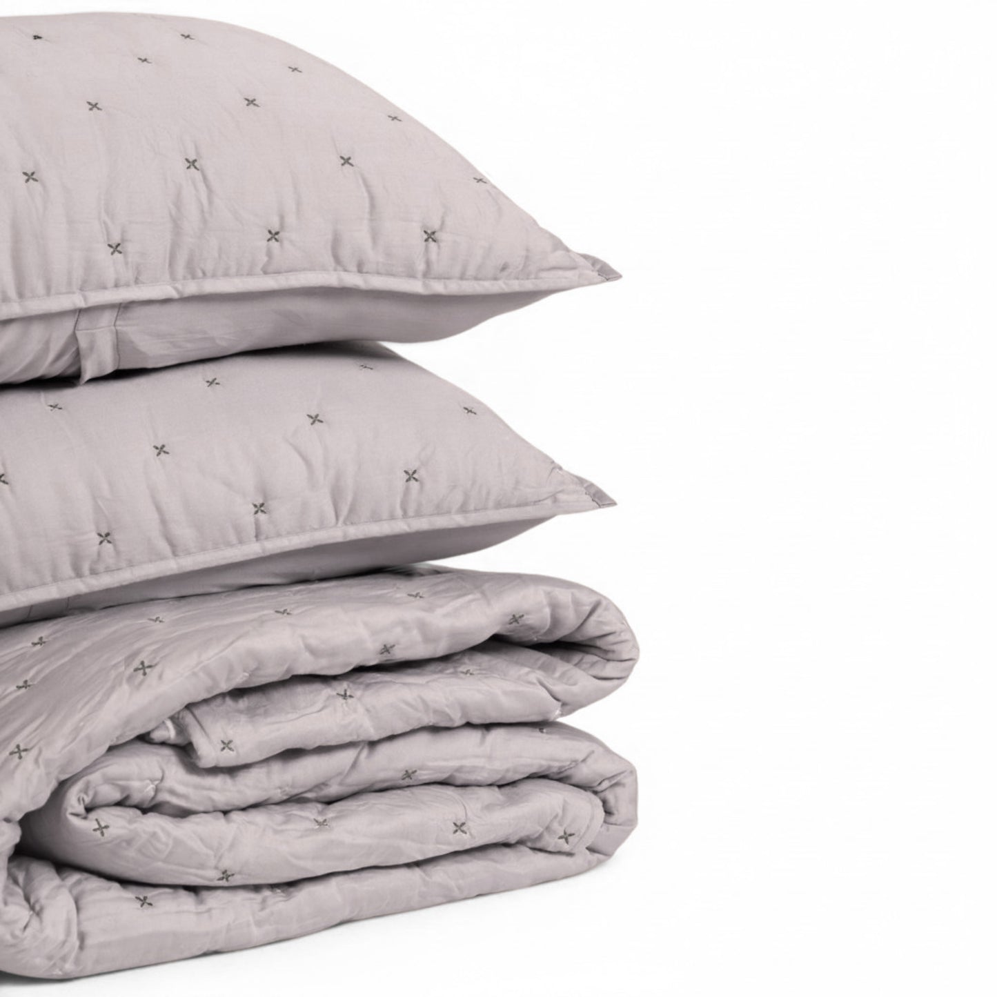 Concrete Grey 300TC Fine Cotton Quilted Bed Set – Diamond Pattern Tuck Quilting