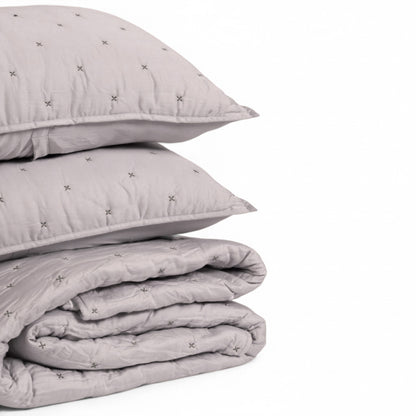 Concrete Grey 300TC Fine Cotton Quilted Bed Set – Diamond Pattern Tuck Quilting