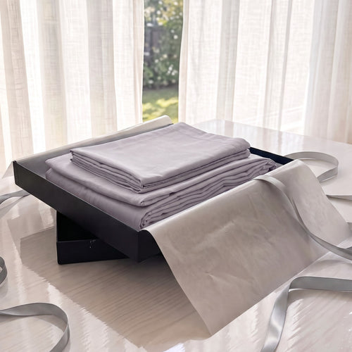 Concrete Grey 300TC Cotton Satin Sheet Set — Premium Gift Box | VLiving