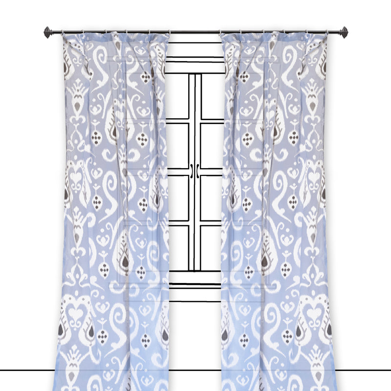 Ikat - Sheer cotton printed curtain panel in blue colour