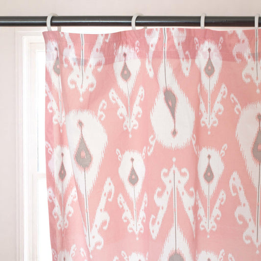 Ikat - Sheer cotton ikat print curtain panel in coral colour