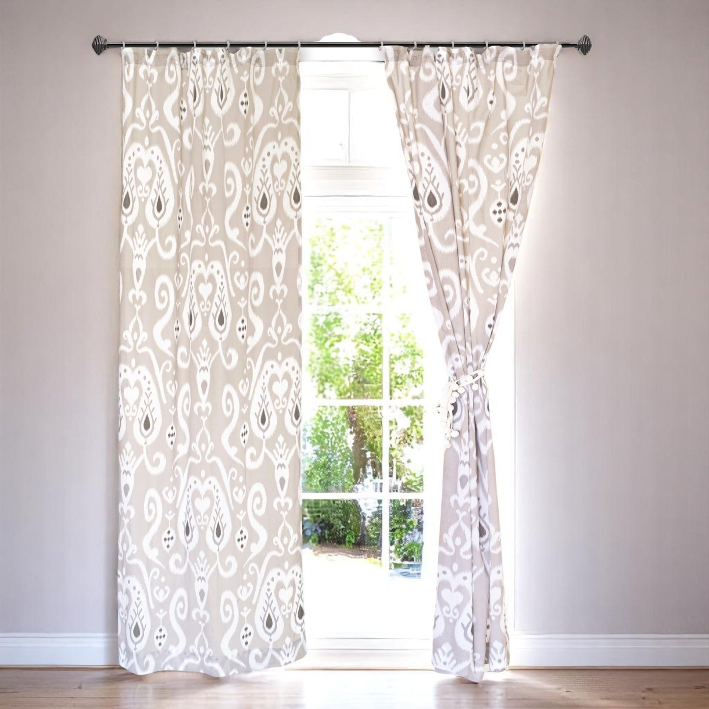 Ikat - Sheer cotton ikat print curtain panel in grey colour.