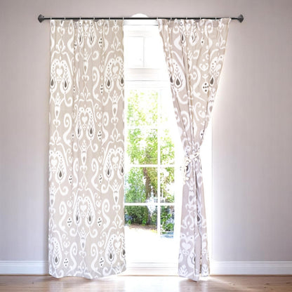 Ikat - Sheer cotton ikat print curtain panel in grey colour.