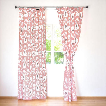 Ikat - Sheer cotton ikat print curtain panel in coral colour