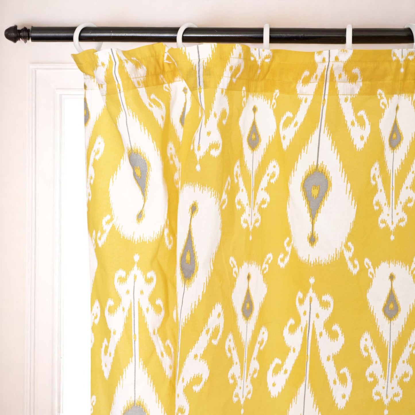 Ikat - Sheer cotton ikat print curtain panel in yellow colour.