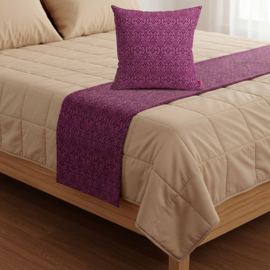 IKAT PRINT - Plum colour cotton Bed runner set - King / Queen / Twin Size