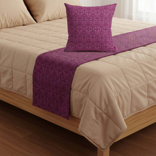 IKAT PRINT - Plum colour cotton Bed runner set - King / Queen / Twin Size