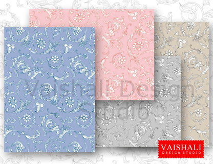 SWIRL, oriental pattern, pastel colour, seamless pattern, 4 sheets, digital print downloads