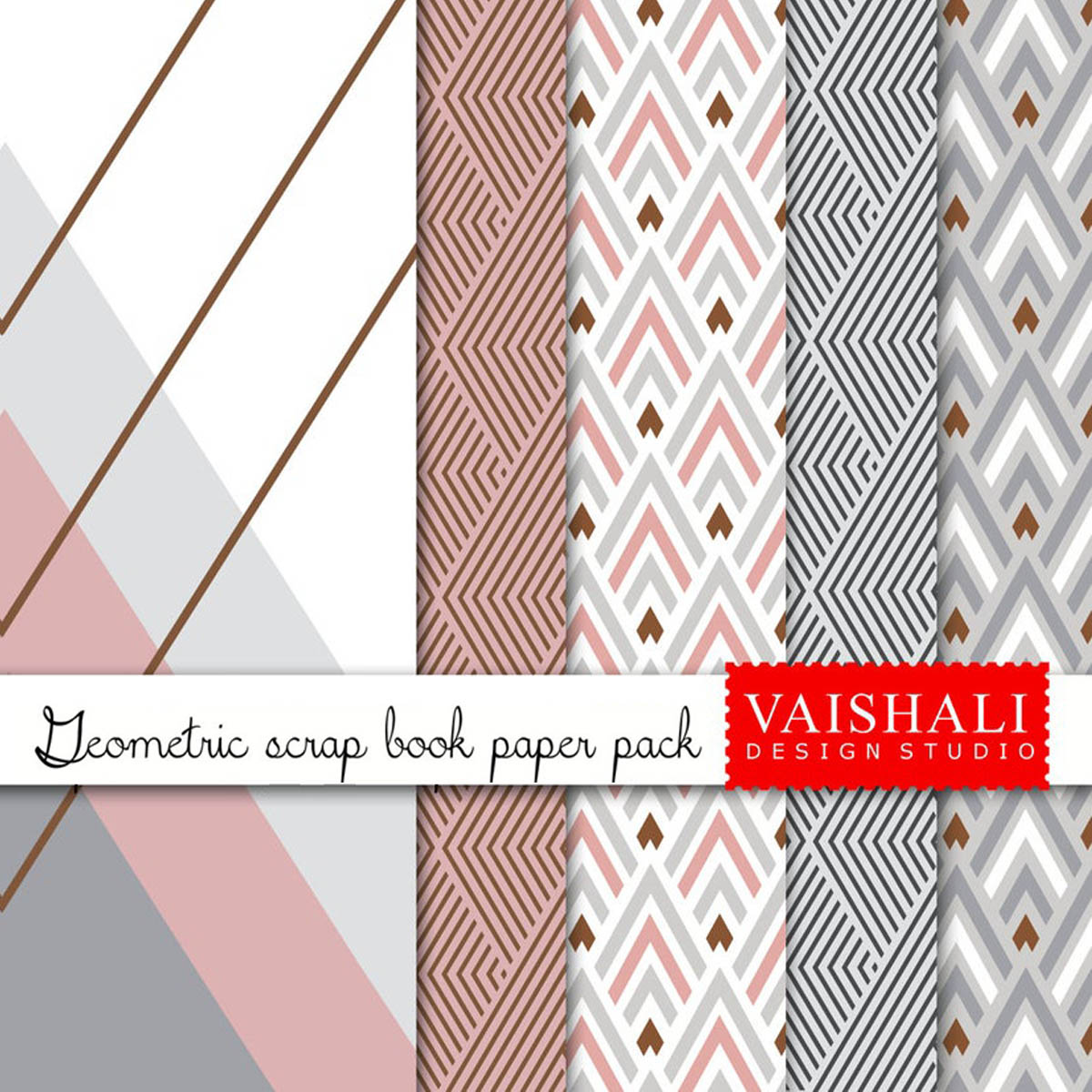 Geometrical patterns, pastel colours, geometrical, seamless pattern, 5 sheets, digital print downloads