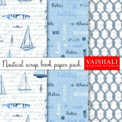 Nautical coordinated prints set, seamless pattern, 3 sheets, digital prints