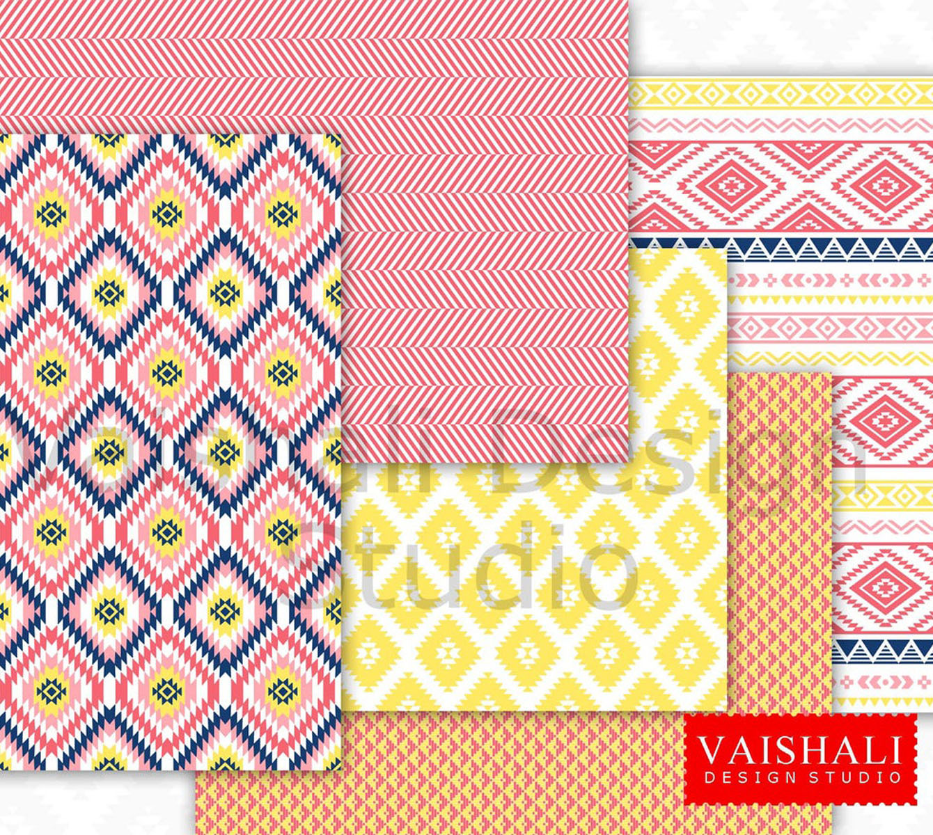 Aztec pattern, Digital print pack, multicolour, 5 sheets