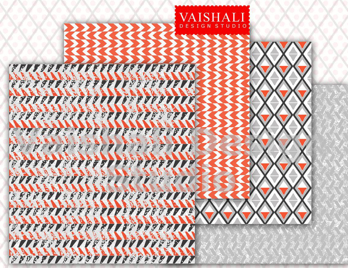 Geometrical patterns, textured look, seamless pattern, 4 sheets, digital prints