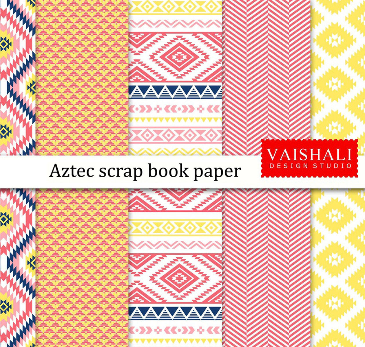 Aztec pattern, Digital print pack, multicolour, 5 sheets