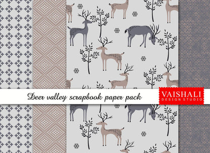 Deer valley coordinated prints set, seamless pattern, 4 sheets, digital prints