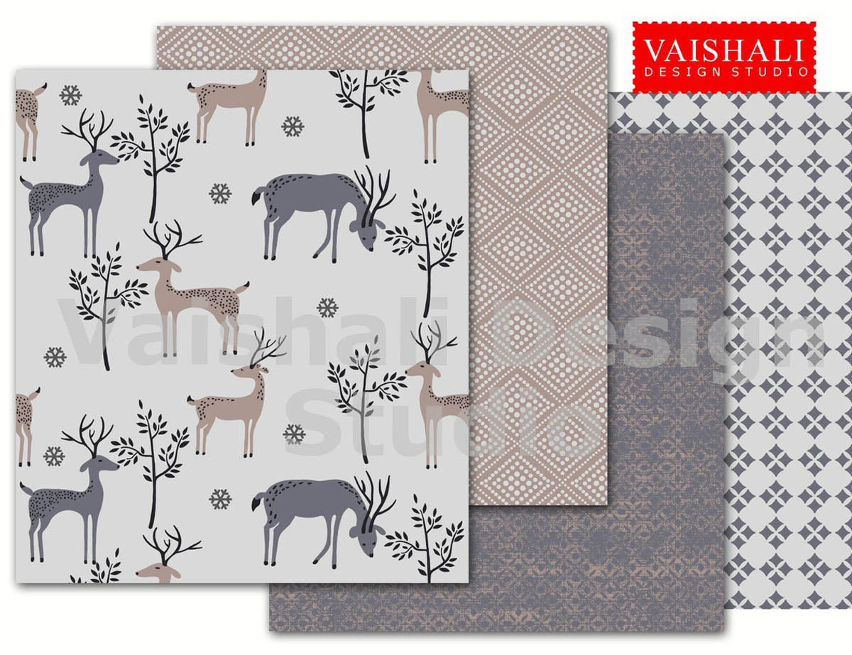 Deer valley coordinated prints set, seamless pattern, 4 sheets, digital prints