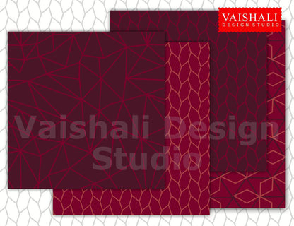 Geometrical pattern ,deep red ,coral colour, 4 sheets, digital print downloads