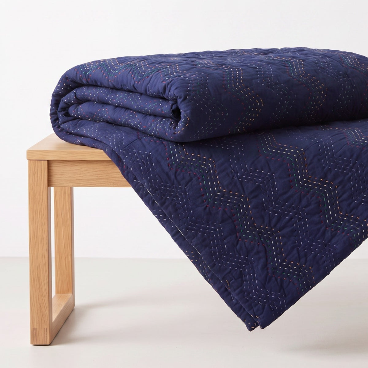 Indigo Kantha Quilted Bed Set | Chevron Pattern | Handmade | Twin, Queen & King